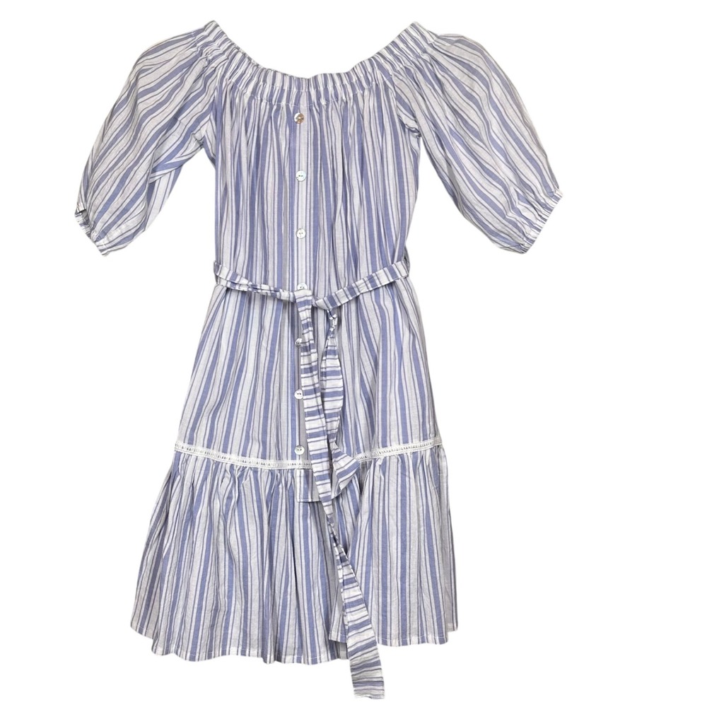 Faithfull the Brand Off Shoulder Striped Dress Women's Size US 2 Blue White